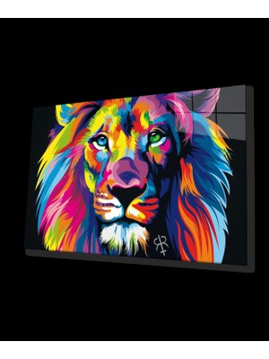 Marsilyan- Renkli Aslan Hayvan Cam Tablo  Dayanıklı Cam