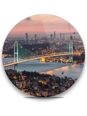 Istanbul Boğaz Köprüsü Yuvarlak Cam Tablo