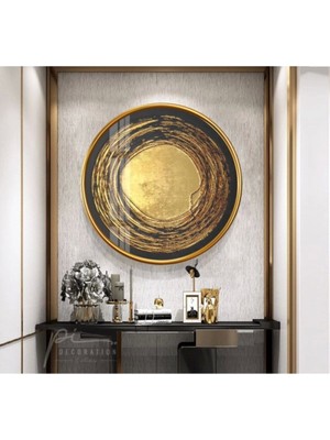 Gold Desen Yuvarlak Cam Tablo