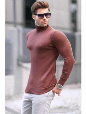 Kahverengi Balıkçı Yaka Erkek Triko Kazak 6809