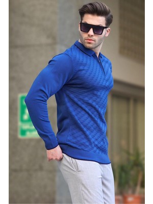 Indigo Fermuarlı Erkek Triko Kazak 6824