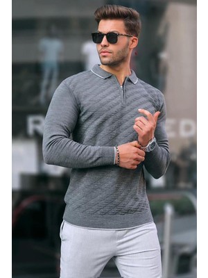 Antrasit Fermuarlı Erkek Triko Kazak 6824