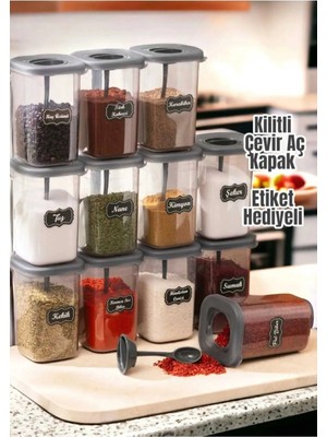 Hemer Home Etiketli 6'lı 450ML  Kendinden Kaşıklı Kilitlenebilir Kapaklı Baharatlık Seti