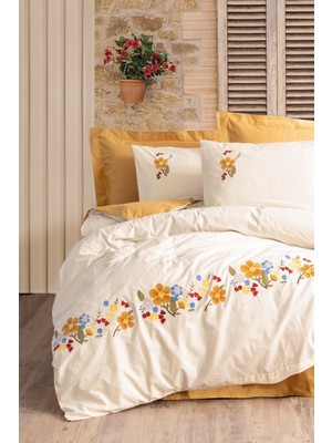 Şirin Eşyalarım Nakışlı Ranforce Çift Kişilik Nevresim Takımı Pamuya Hardal