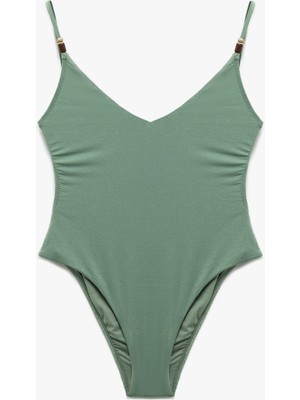 Koton Astarlı Arkadan Bağlama Detaylı Boncuklu Derin V Yaka Mayo