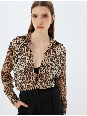 Koton Leopar Desenli Gömlek Regular Fit Uzun Kollu