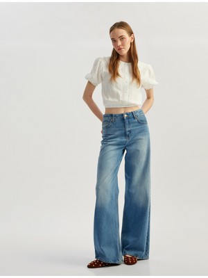 Koton Bebe Yaka Düğmeli Kısa Balon Kol Viskon Karışımlı Crop Bluz