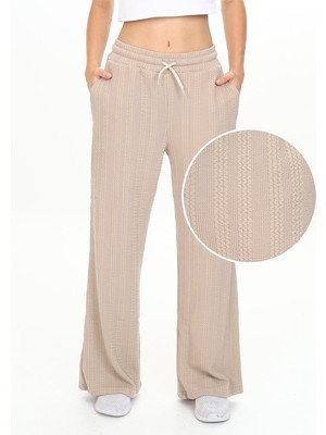 Denokids Kız Çocuk Geniş Paça Bej Basic Eşofman Altı