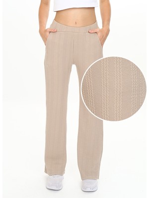 Denokids Kız Çocuk Boru Paça Bej Basic Eşofman Altı