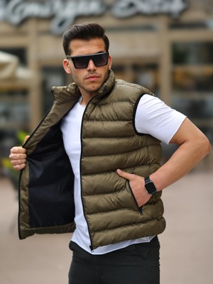 Comstar Siyah Şişme Yelek Erkek Slim Fit Gömlek Yaka Orta İncelikte Dokuma Kumaş