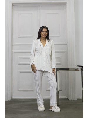 Tocco Scintillante Beyaz Kadife Uzun Pijama Takımı