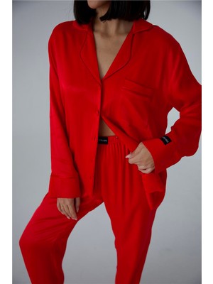 Sentimenti Perfetti Kırmızı Floş Saten Uzun Pijama Takımı