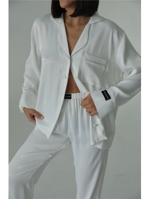 Sentimenti Perfetti Beyaz Floş Saten Uzun Pijama Takımı