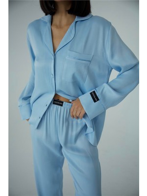 Sentimenti Perfetti Bebe Mavisi Floş Saten Uzun Pijama Takımı