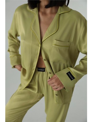 Sentimenti Perfetti Yağ Yeşili Floş Saten Uzun Pijama Takımı