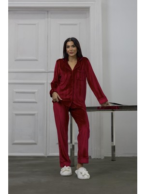 Tocco Scintillante Kırmızı Kadife Uzun Pijama Takımı