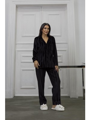 Tocco Scintillante Siyah Kadife Uzun Pijama Takımı