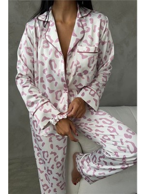 Leopardo Viola Saten Uzun Pijama Takımı