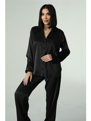 Nobiltà Della Notte Siyah Saten Uzun Pijama Takımı