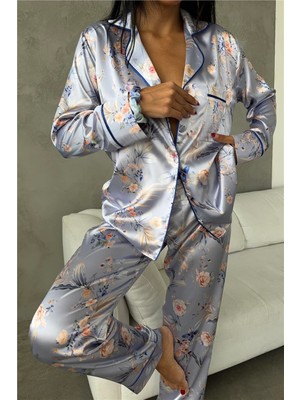 Fiori Color Lilla Saten Uzun Pijama Takımı