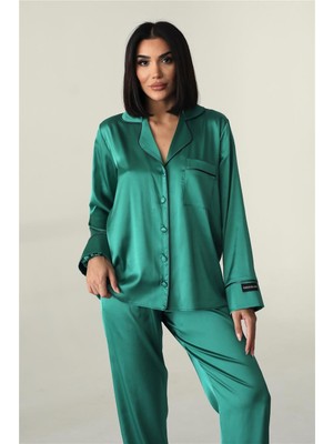 Nobiltà Della Notte Zümrüt Yeşili Saten Uzun Pijama Takımı