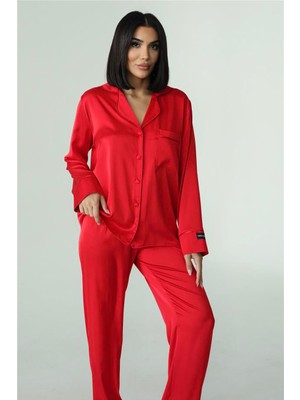 Nobiltà Della Notte Kırmızı Saten Uzun Pijama Takımı
