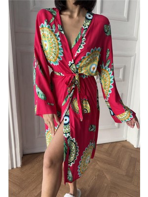 Coccolarsi Fiori Come il Sole Fuşya Viskon Kimono / Sabahlık