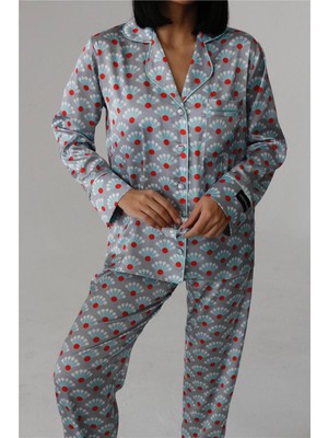 Faretti Grigi Saten Uzun Pijama Takımı
