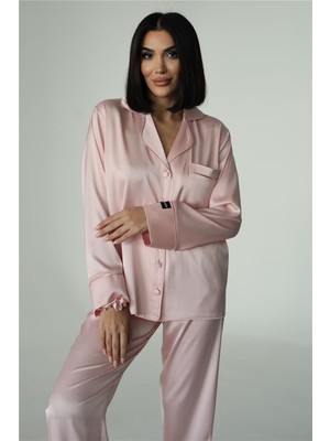 Nobiltà Della Notte Pudra Pembesi Saten Uzun Pijama Takımı