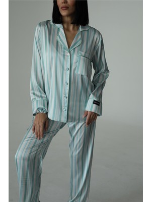 Onde Verde Menta Saten Uzun Pijama Takımı