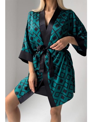 Smeraldo Karocha Saten Askılı Gecelik ve Sabahlık Ikili Takımı