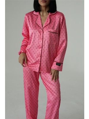 Pois Rosa Saten Uzun Pijama Takımı