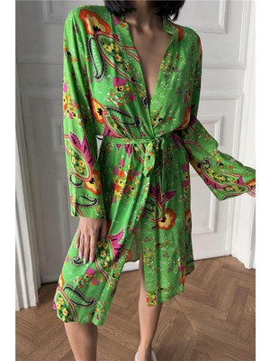 Coccolarsi Motivi Etnici Yeşil Viskon Kimono / Sabahlık