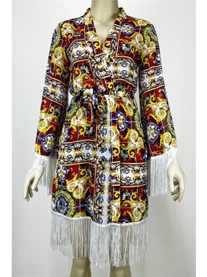 Etnik Desen Baskılı Saçaklı Lüks Pareo