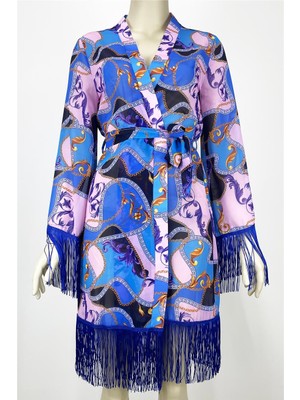 Antik Deniz Desen Baskılı Saçaklı Lüks Pareo