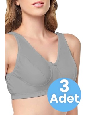 Tezzgelsin Kadın Pamuklu Penye Yarım Atlet 3 Adet Düz Gri Desteksiz Konforlu Tasarım