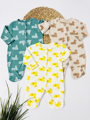 Alp Bebe Minik Ördek  Kombin 3lü  Tulum - Sarı