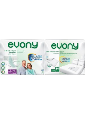 Evony Hasta Bezi Yetişkin Bel Bantlı Tekstil Yüzey Ekstra Büyük 30 Adet+ Yatak Koruyucu Örtü 30 Adet