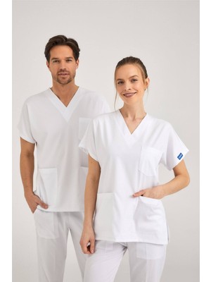 Pozitif Üniforma Beyaz Likralı Hemşire Forması Alt Üst Cerrahi Takım Scrubs Üniforma Cerrahi Forma