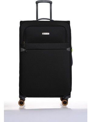 Pierre Cardin Siyah Büyük Boy Tekli Valiz Su Geçirmez Kumaş 3 Kademeli Çekçek Mekanizması