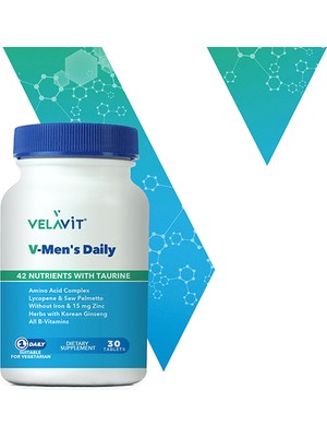 Velavit V-Men's Daily 30 Tablet Türkiye Menşeli 42 Besin Maddesi İçeren Takviye
