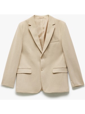 Koton Düğmeli Cepli Viskon Karışımlı Pike Kumaş Mono Yaka Slim Fit Blazer Ceket