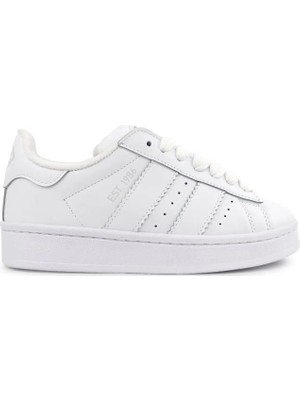 Cool Unisex Spor Ayakkabı Beyaz Microfiber Malzemeden Düz Tabanlı Günlük Sneaker