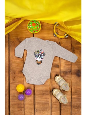 %100 Pamuklu Şaşkın Panda Baskılı Yumuşak Doku Baskılı Zıbın & Body