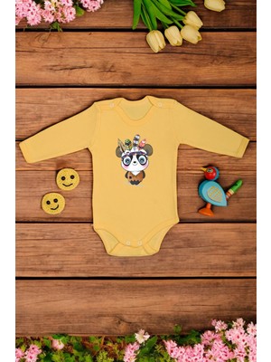 %100 Pamuklu Şaşkın Panda Baskılı Yumuşak Doku Baskılı Zıbın & Body