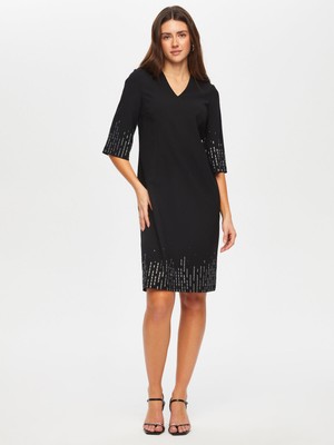 Faik Sönmez Eteği ve Kolları Taş Detaylı V Yaka Abiye Elbise 016