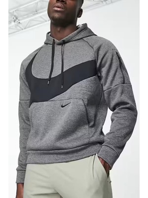 Nike Therma-Fit Swoosh Graphic Fitness Hoodie Erkek Gri Spor Sweatshrit