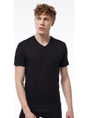 Yaz Serinliği Erkek Beyaz Basic V Yaka Ince Modal Tişört 085