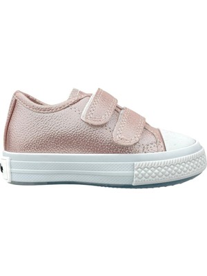 Kız Çocuk Işıklı Keten Ayakkabı Pudra Hologram