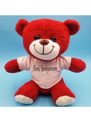 Kırmızı Peluş Ayıcık Seni Seviyorum Tişörtlü
